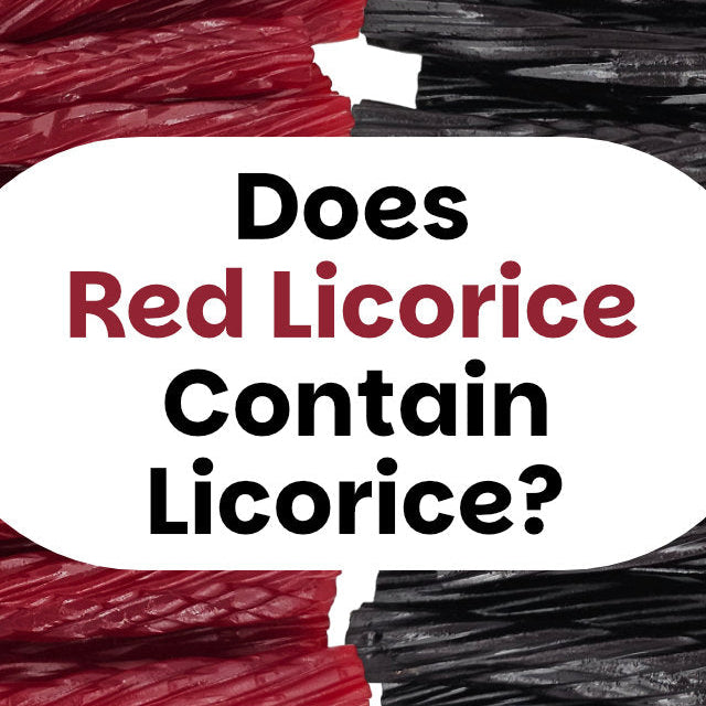 red and black licorice shown, with the text