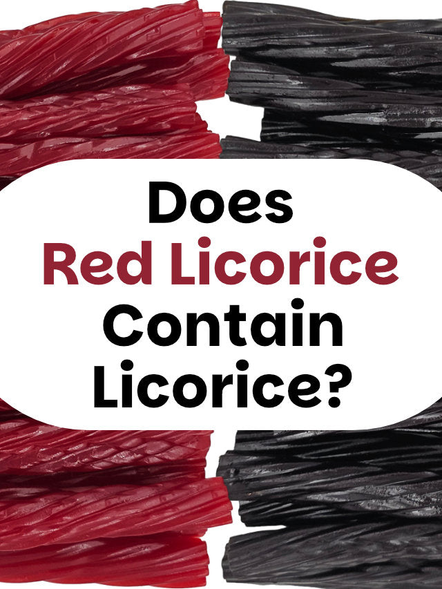 red and black licorice shown, with the text