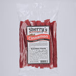 Packaged cinnamon with Sherry's Licorice label on a white background