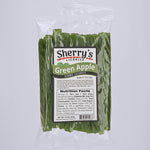 Packaged green licorice with Sherry's Licorice label on a white background
