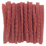 Watermelon licorice twists neatly arranged together.