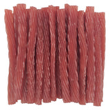 Watermelon licorice twists neatly arranged together.